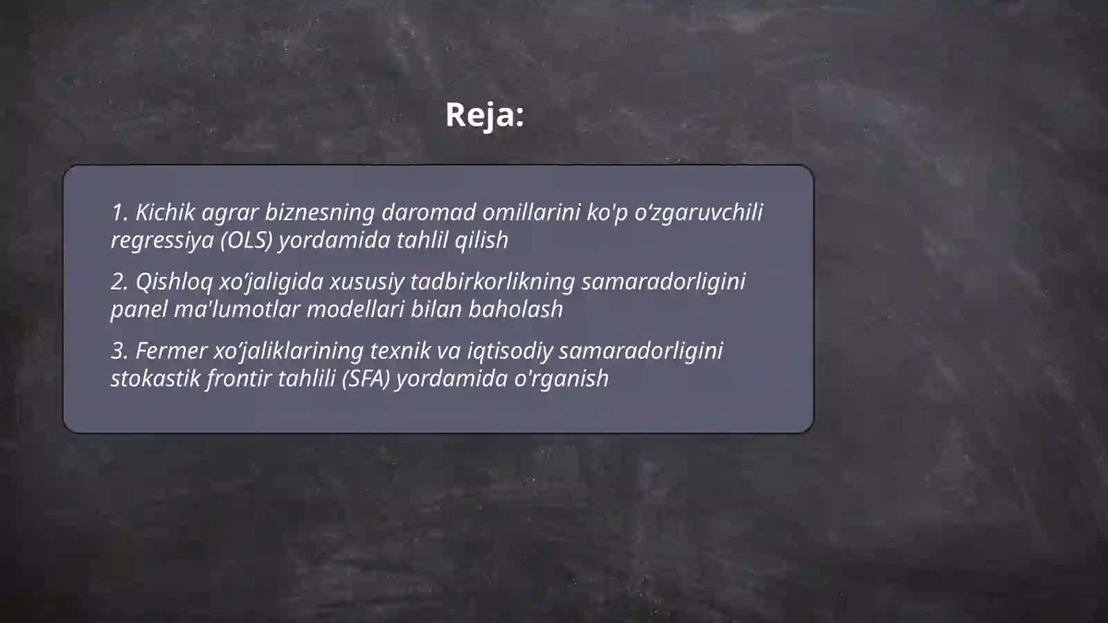 Qishloq xo’jaligida kichik biznes va xususiy tadbirkorlik faoliyatini tahlil qilishda ekonometrik modellardan foydalanish 2
