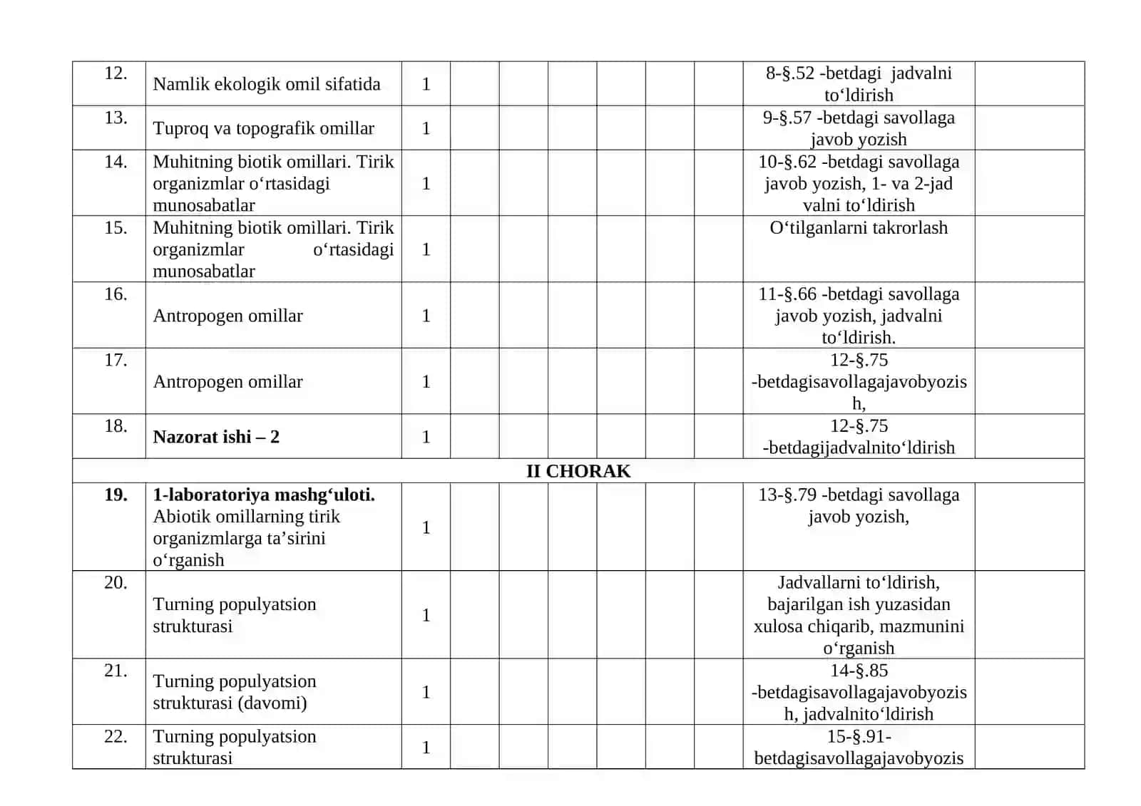 11-sinf biologiya ish reja 2026-yil 2