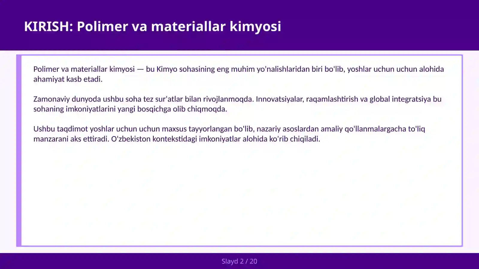 Polimer va materiallar kimyosi 2