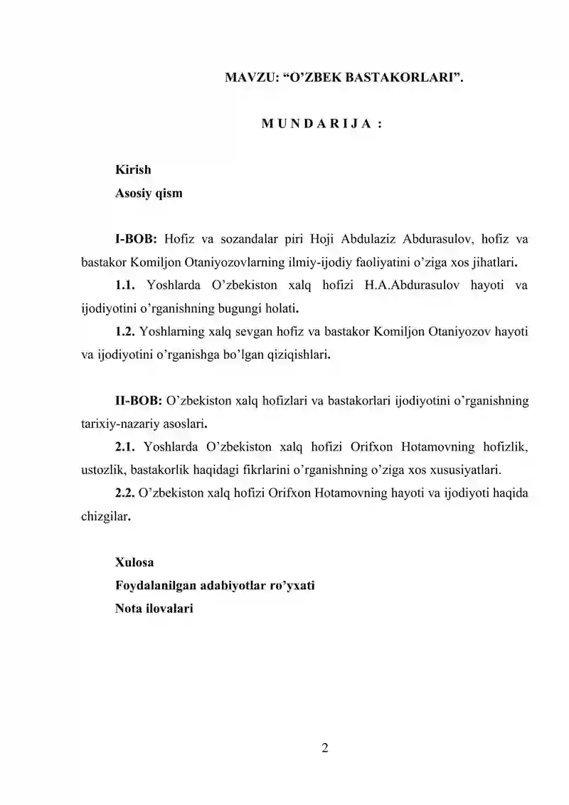 O’ZBEK BASTAKORLARI 2