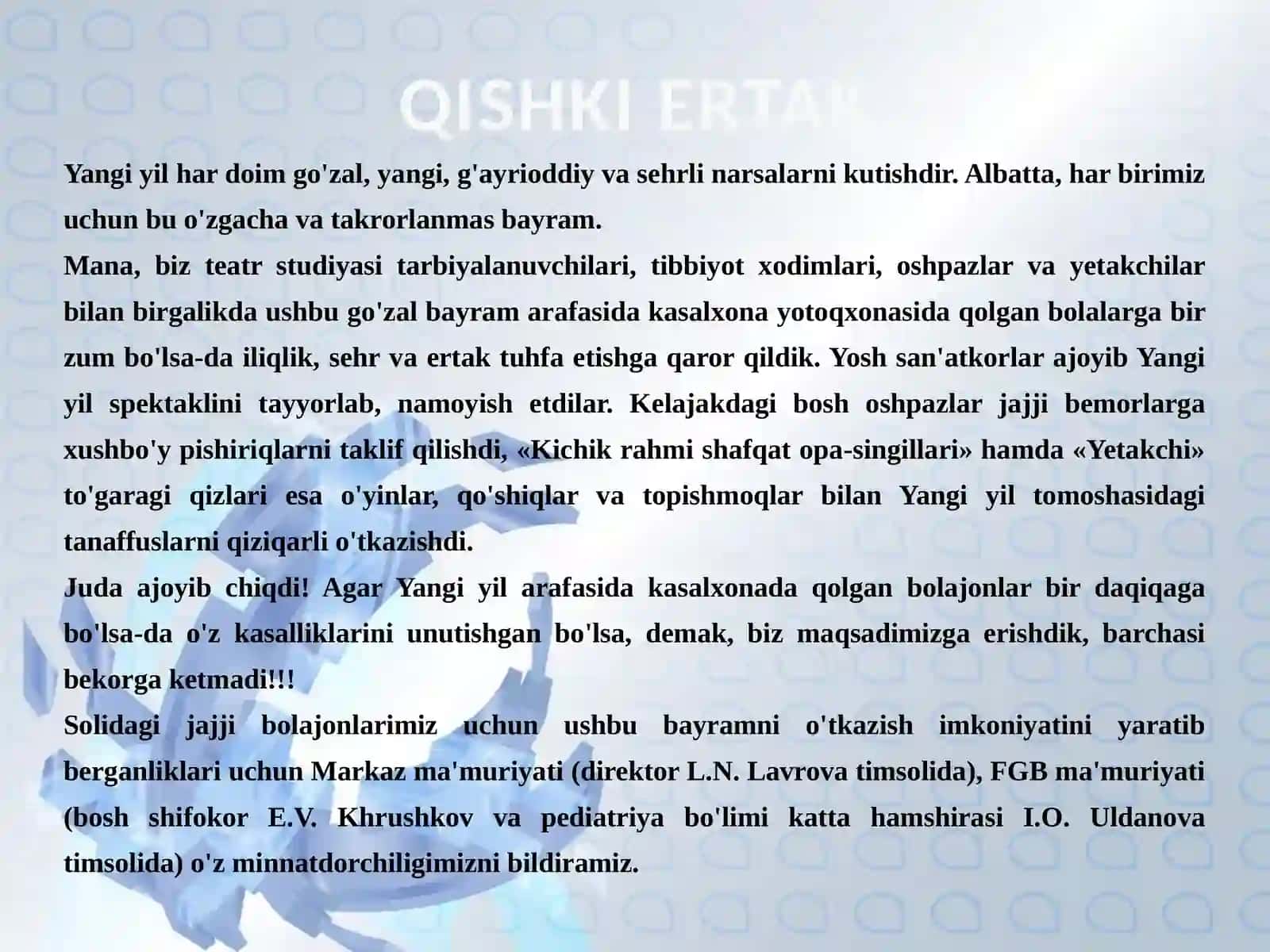 Tibbiyot kolleji ijtimoiy loyihalari 2