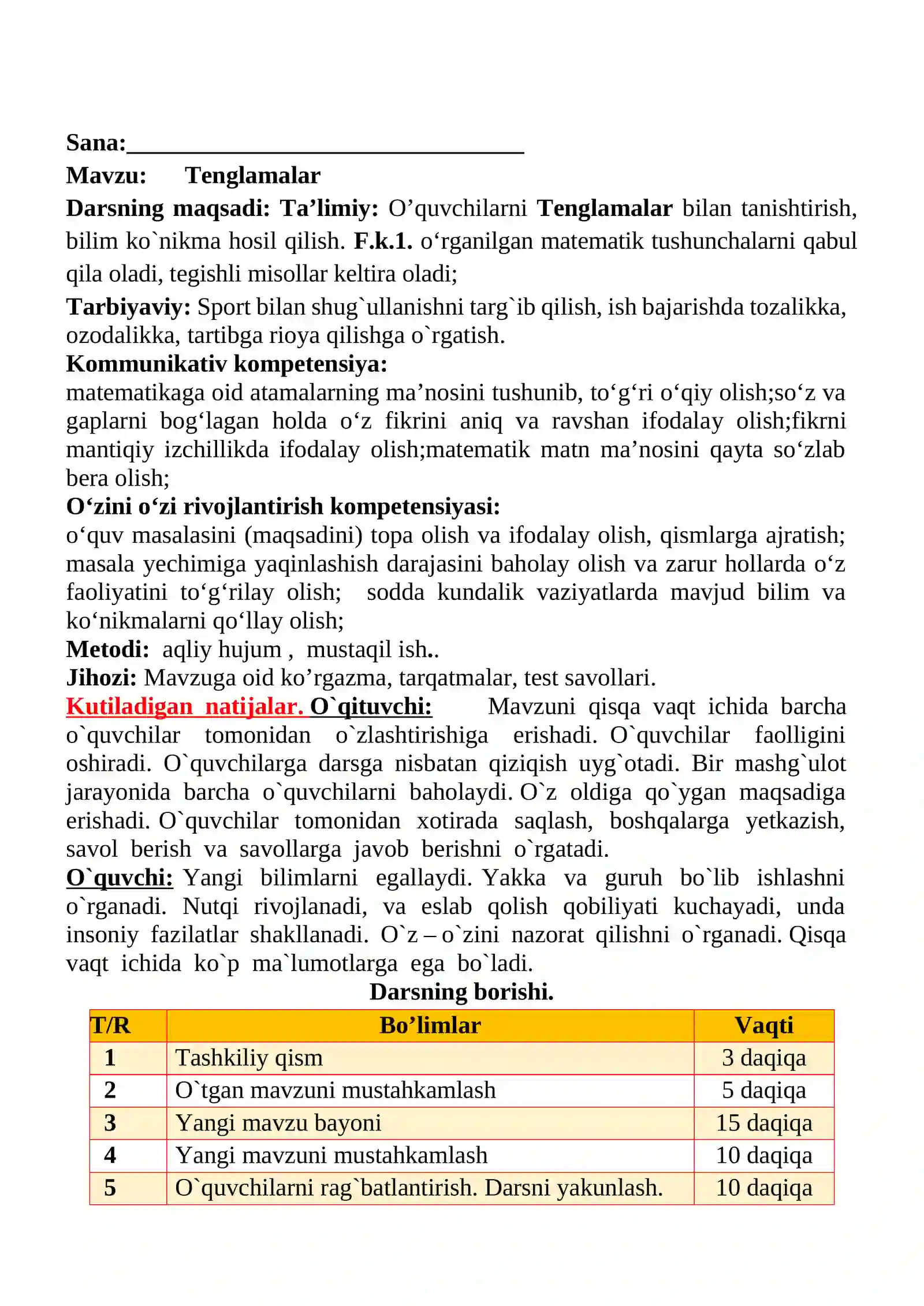 Tenglamalar mavzusida 2-sinf matematika fanidan dars ishlanmasi 2