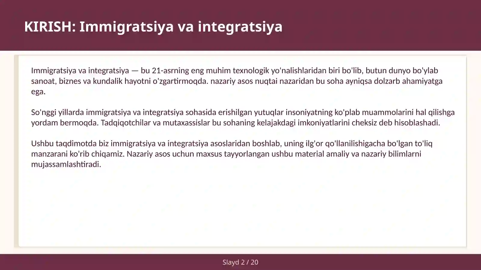 IMMIGRATSIYA VA INTEGRATSIYA 2