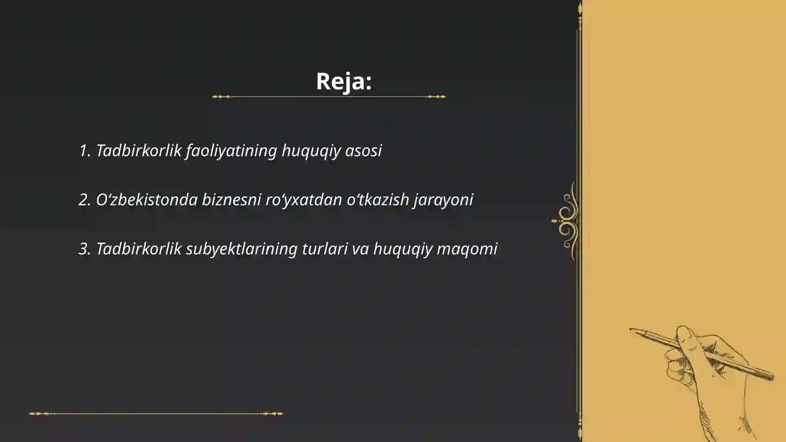O‘zbekistonda tadbirkorlikning huquqiy va shartnomaviy asoslari 2