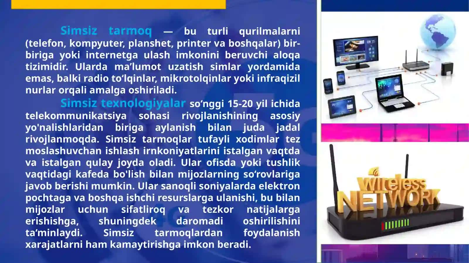Wi-fi va simsiz tarmoqlar. 3G, 4G va 5G tarmoqlari 2