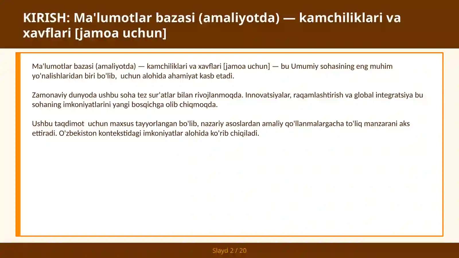 Ma'lumotlar bazasi (amaliyotda) — kamchiliklari va xavflari [jamoa uchun] 2