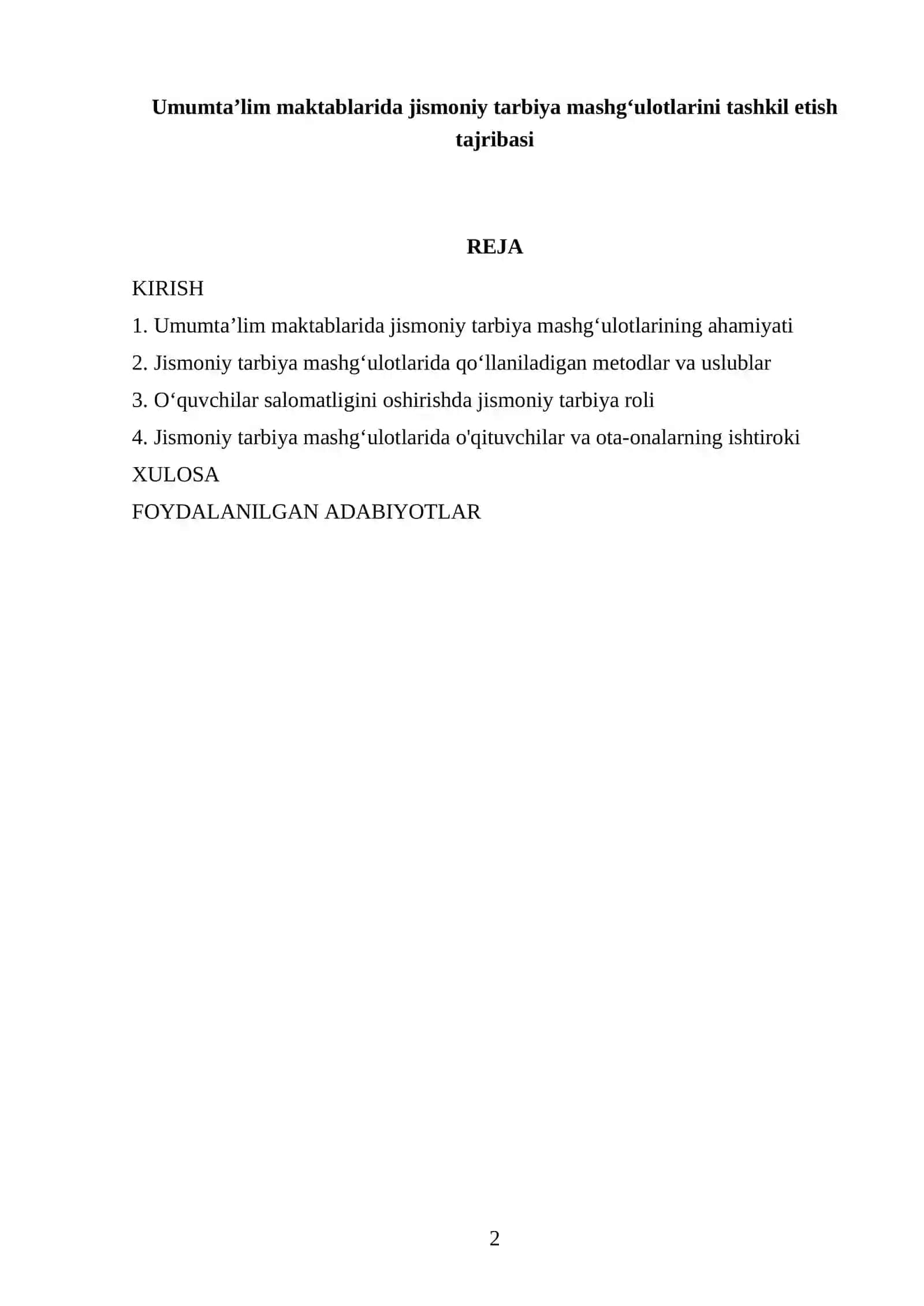 Umumtaʼlim maktablarida jismoniy tarbiya mashgʻulotlarini tashkil etish tajribasi 2