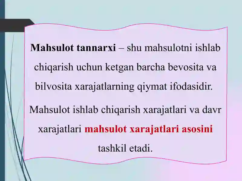 Ishlab chiqarish xarajatlari tahlili 2