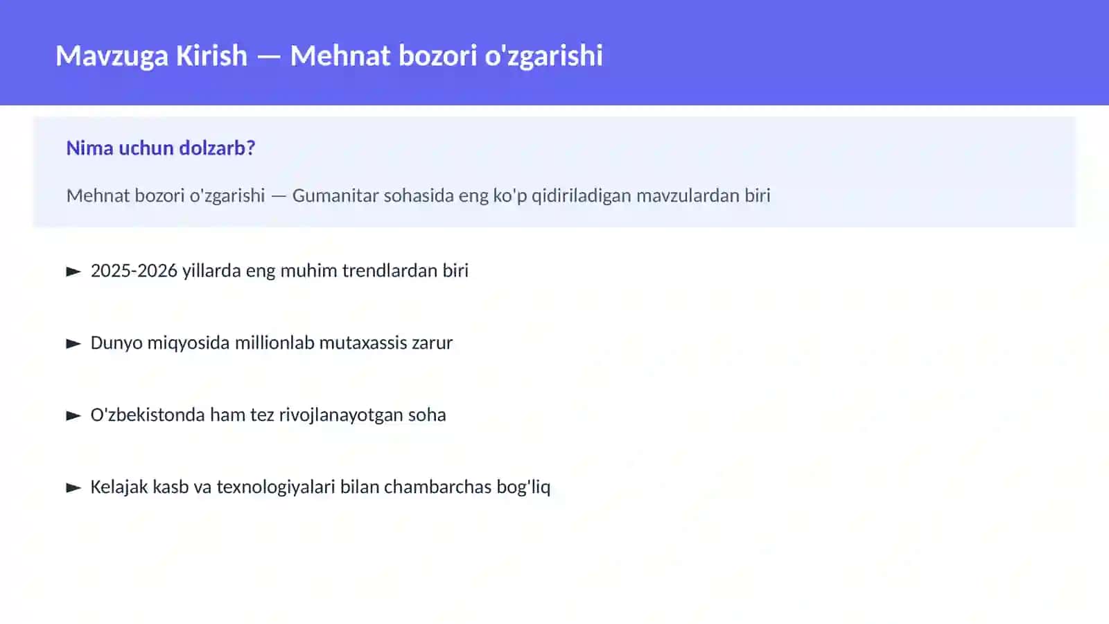 Mehnat bozori o'zgarishi 2