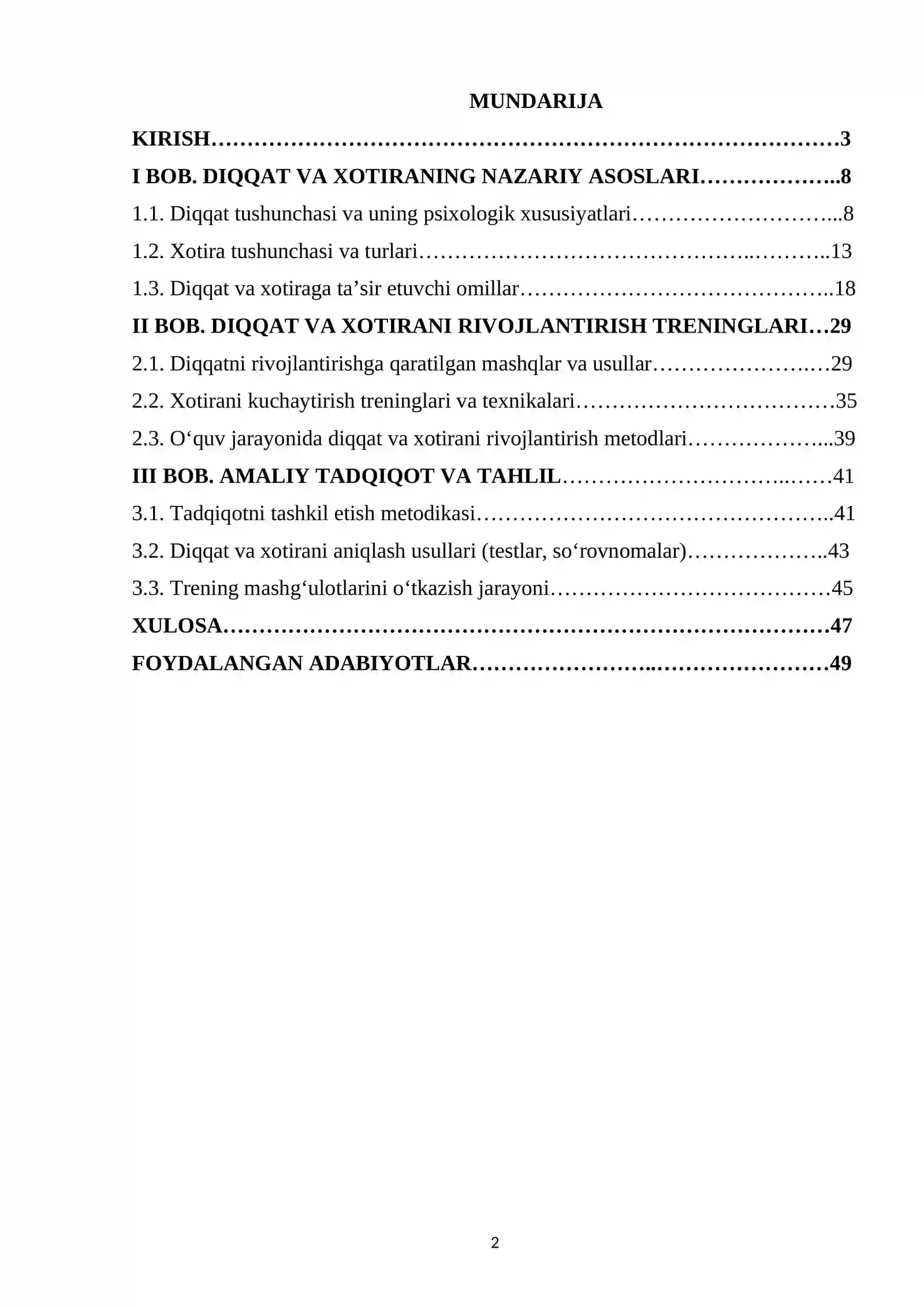 DIQQAT VA XOTIRANI RIVOJLANTIRISHGA QARATILGAN TRENINGLAR 2