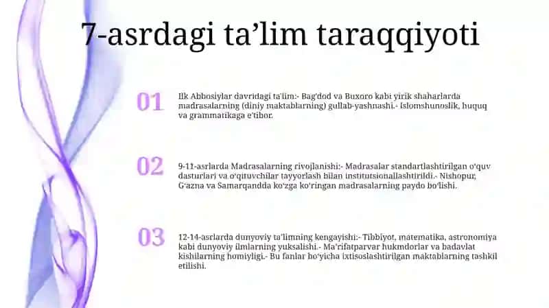 Vii Asrdan Xiv Asrning Birinchi Yarmigacha O’Rta Osiyoda Tarbiya, Maktab Va Pedagogik Fikrlar 2