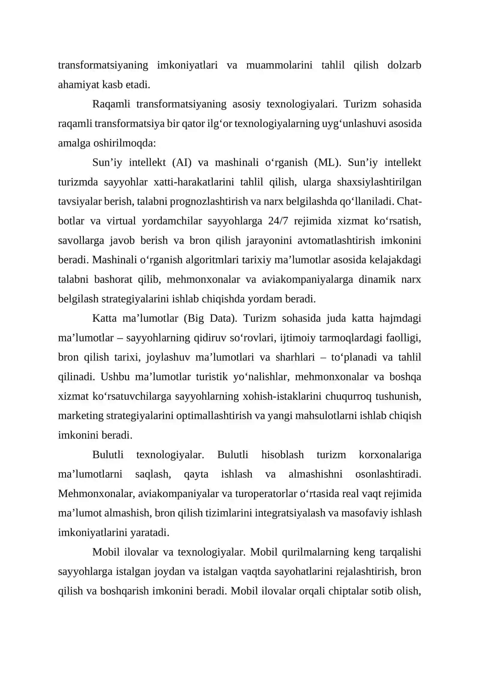 Turizm sohasida raqamli transformatsiya: imkoniyatlar va muammolar 2