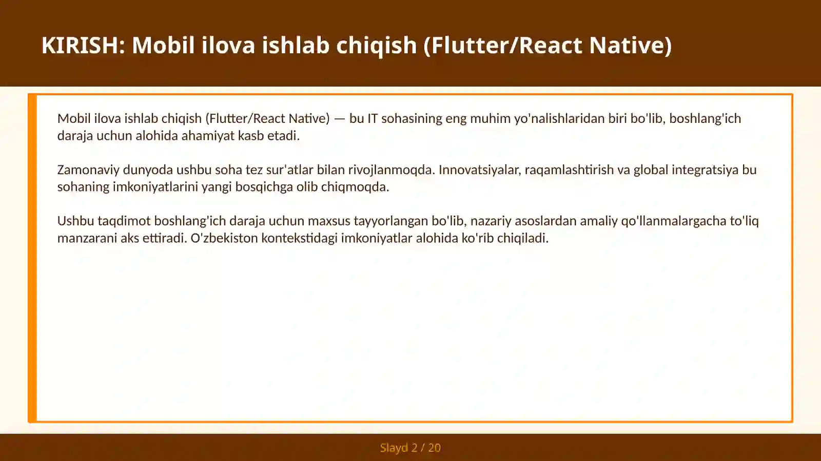 MOBIL ILOVA ISHLAB CHIQISH (FLUTTER/REACT NATIVE) 2