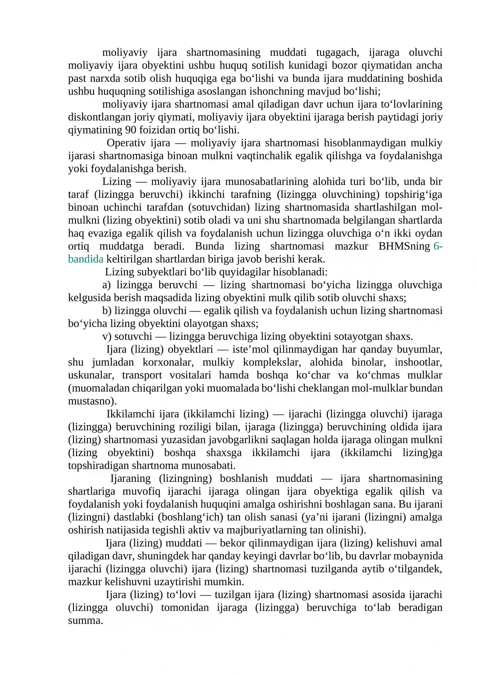 O‘zbekiston Respublikasi buxgalteriya hisobining milliy standarti (6-sonli BHMS) “Ijara hisobi” 2