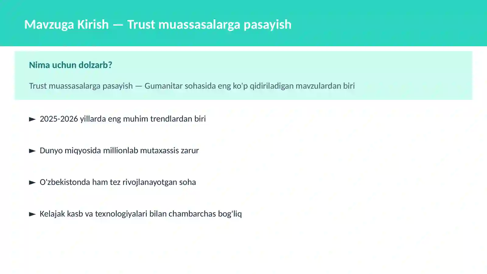 Trust muassasalarga pasayish 2