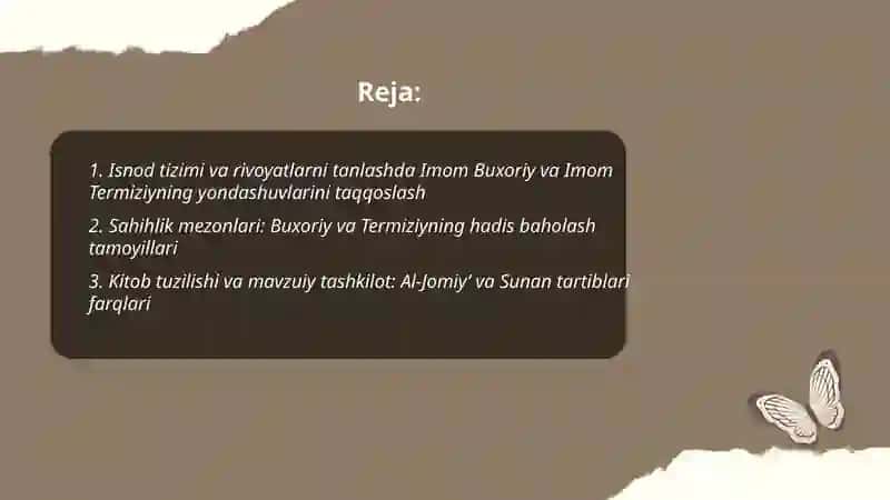 Imom Buxoriy va Imom Termiziyning hadis ilmiga qo'shgan hissalarini qiyoslash tahlili 2