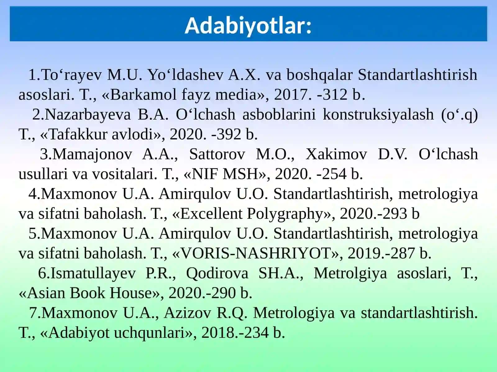 O‘lcham va parametrik qatorlarni iqtisodiy asoslash 2
