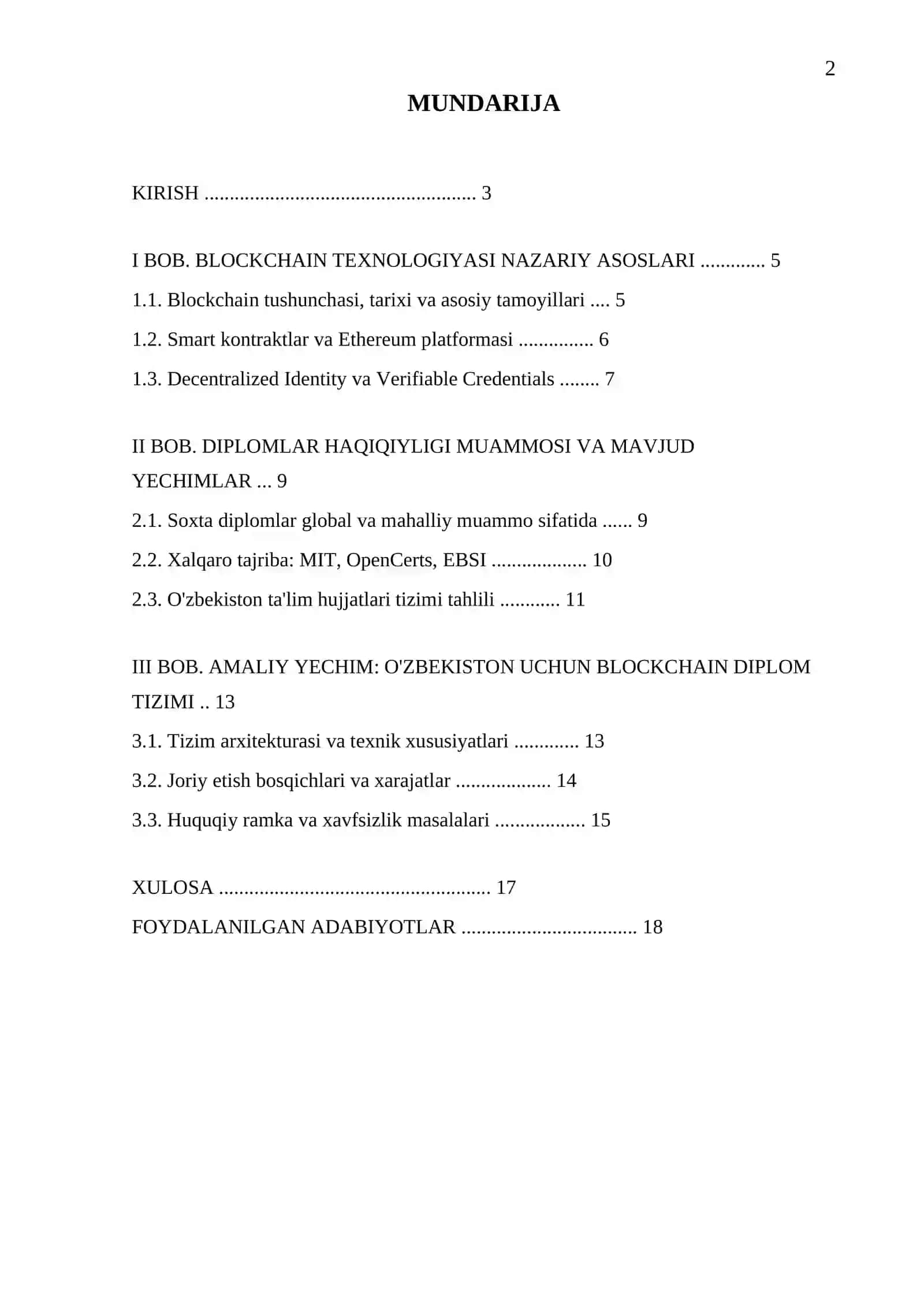 BLOCKCHAIN TEXNOLOGIYASI ASOSIDA DIPLOMLARNI HAQIQIYLIGINI TASDIQLASH TIZIMINI ISHLAB CHIQISH 2