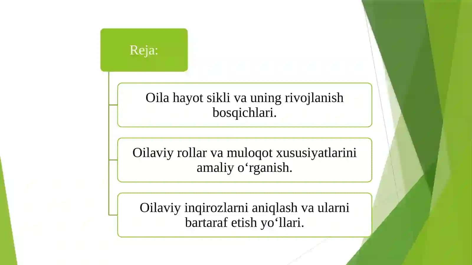 Oila hayot siklini amaliy o'rganish; oilaviy rollar, muloqot xususiyatlari va rivojlanish bosqichlaridagi inqirozlarni aniqlash.pptx 2