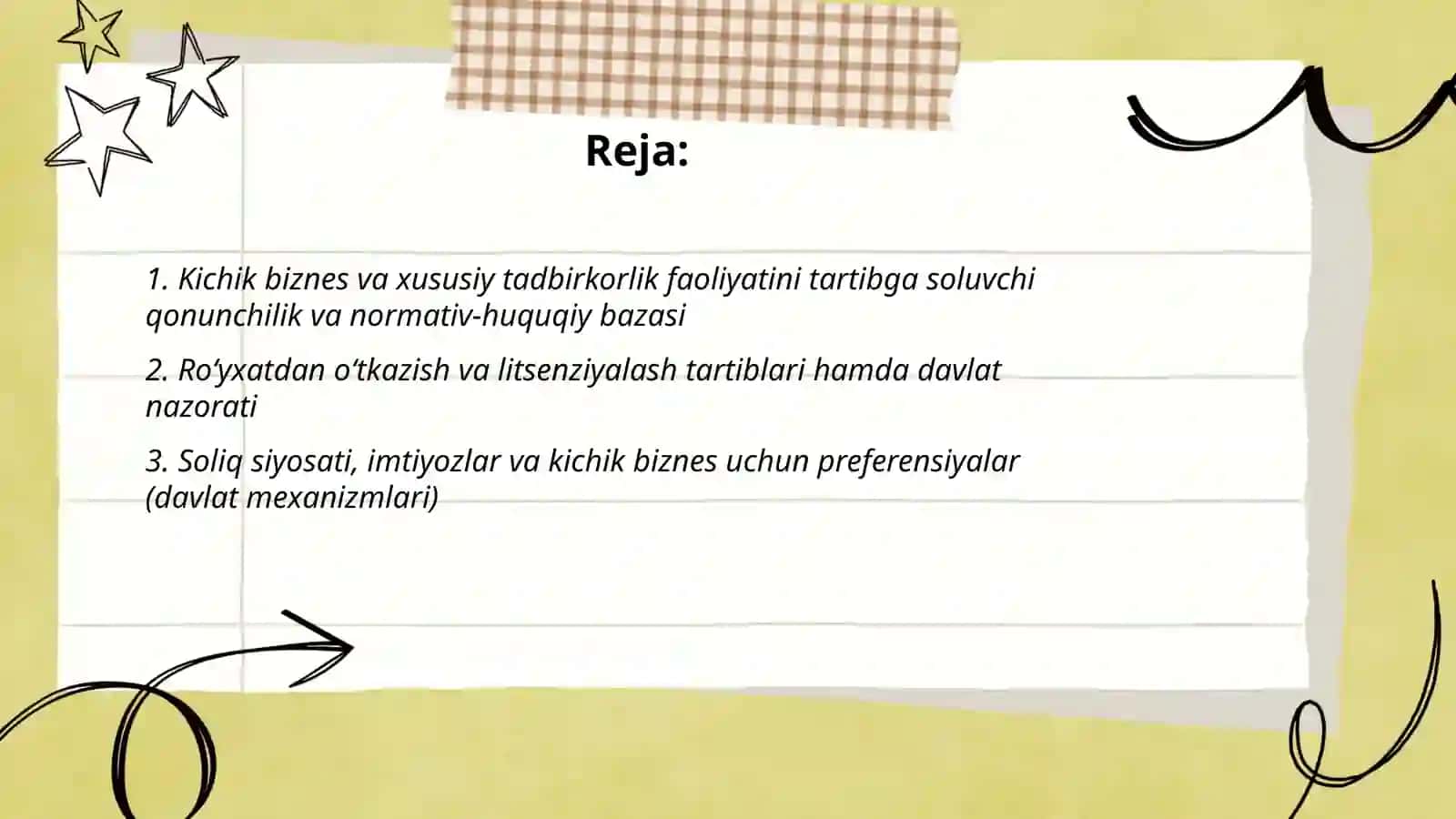 Kichik biznes va xususiy tadbirkorlik faoliyatini tartibga solish 2