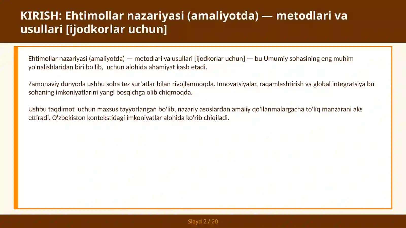 Ehtimollar nazariyasi (amaliyotda) — metodlari va usullari [ijodkorlar uchun] 2