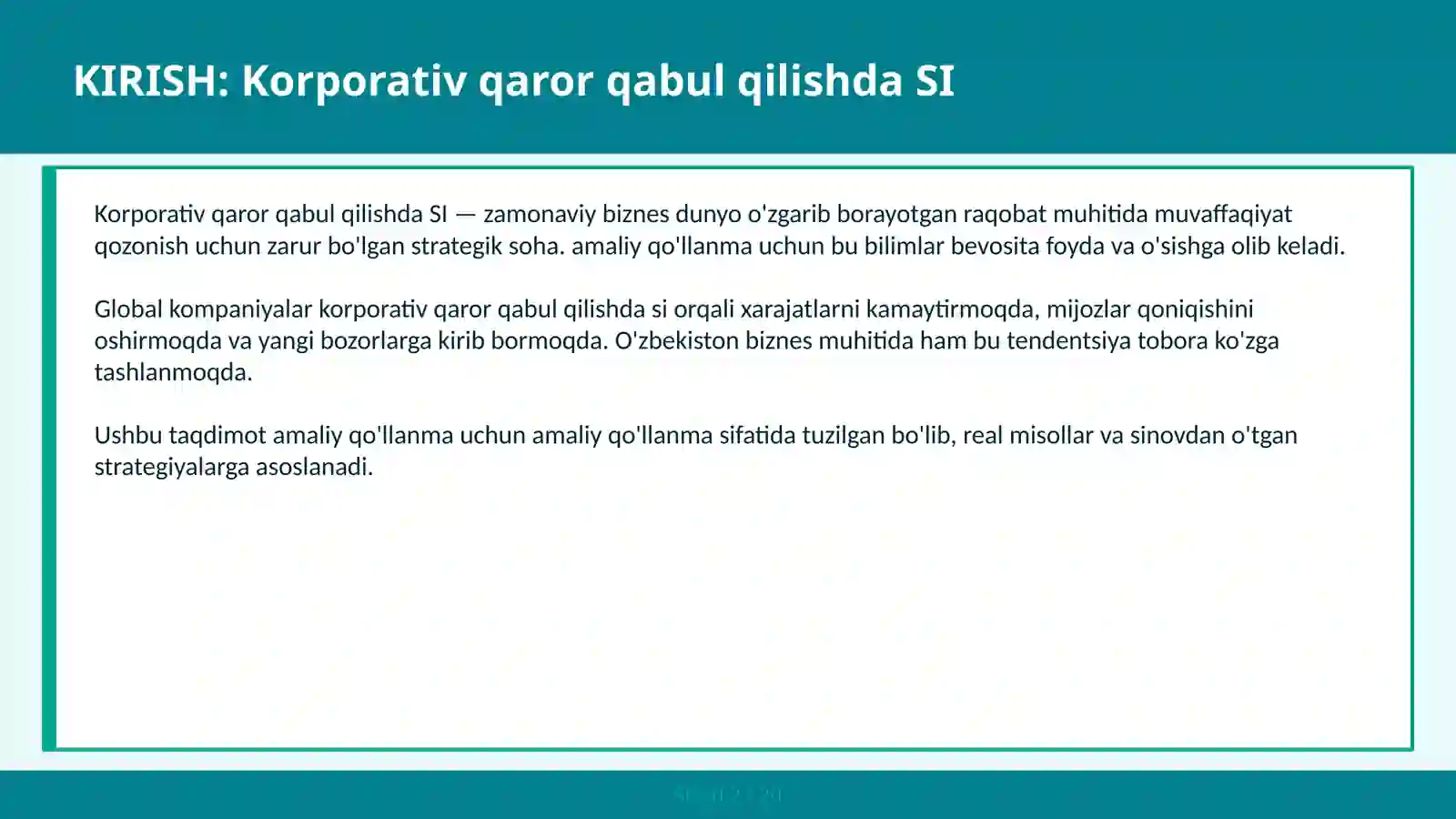 Korporativ Qaror Qabul Qilishda SI 2