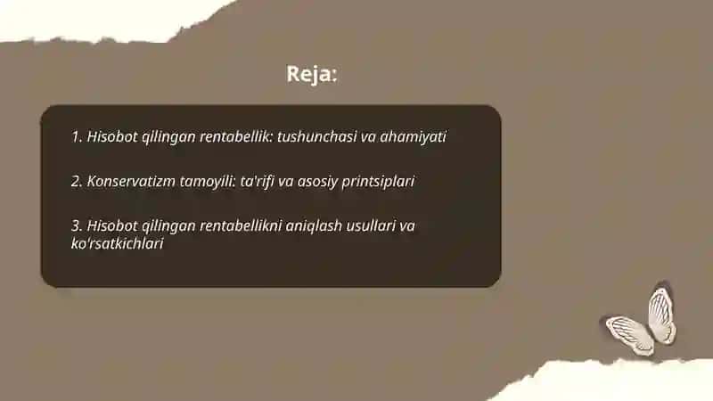 Hisobot qilingan rentabellik va konservatizm tamoyili 2