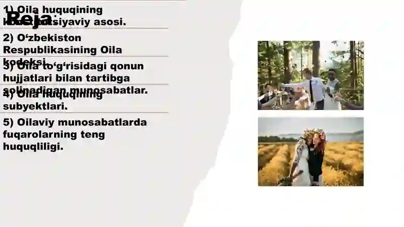 Oila jamiyatning asosiy bo'g'ini. Oilaning jamiyat va davlat tomonidan himoya qilinishi 2