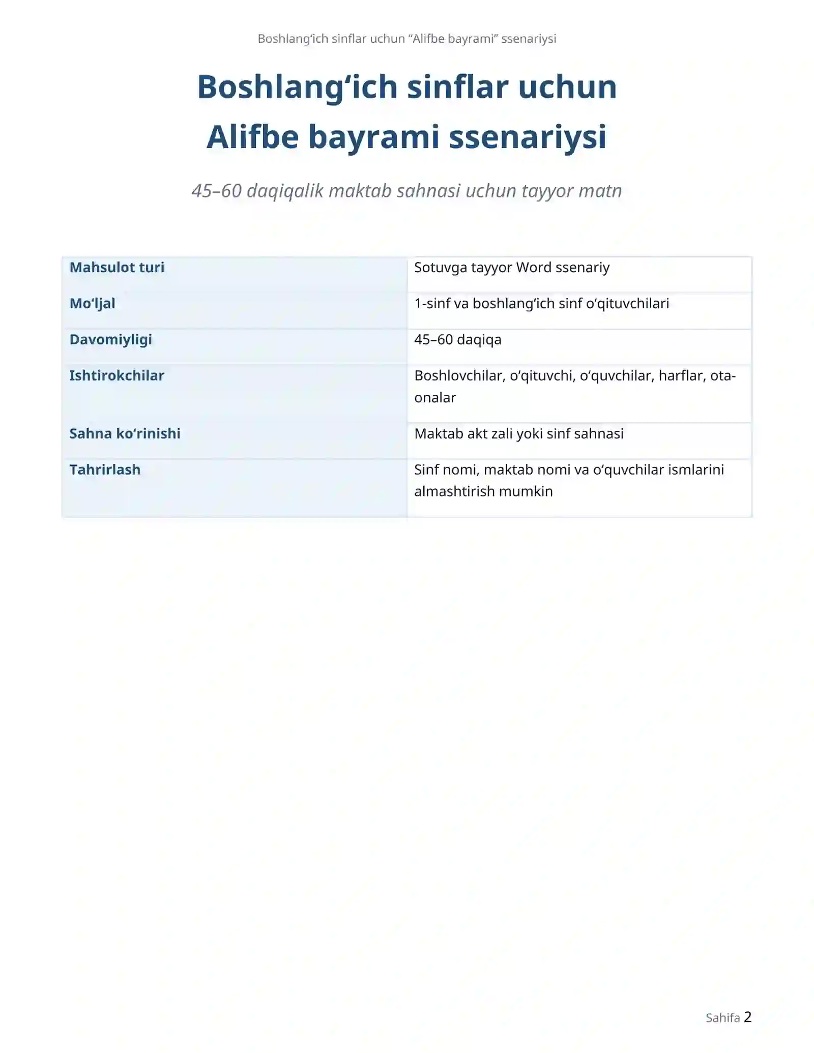 Boshlang‘ich sinflar uchun “Alifbe bayrami” ssenariysi 2