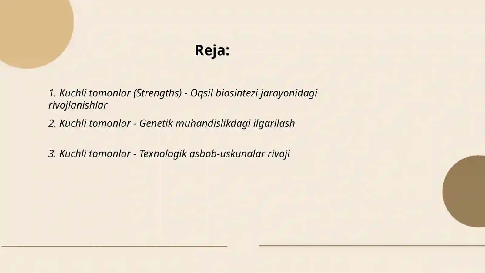 Oqsil boisintezi jarayoni SWOT Tahlil 2