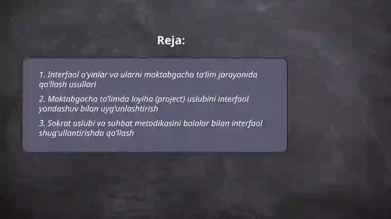 Maktabgacha taʼlim tashkilotlarda interfaol uslublar va pedagogik texnologiyalarni qoʻllash uslubiyati 2