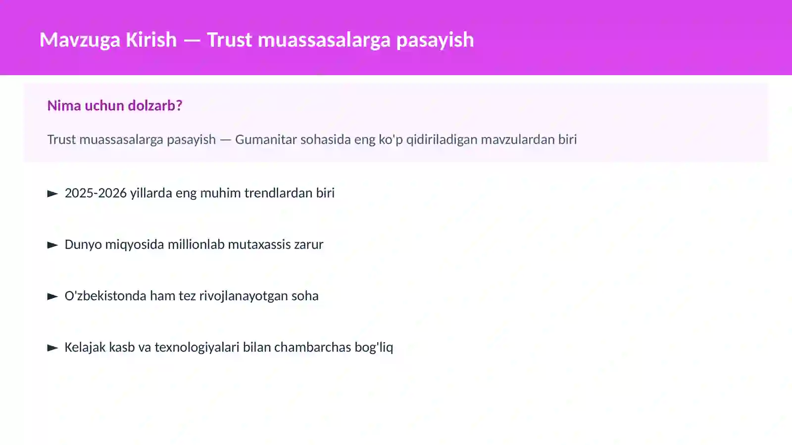 Trust muassasalarga pasayish 2