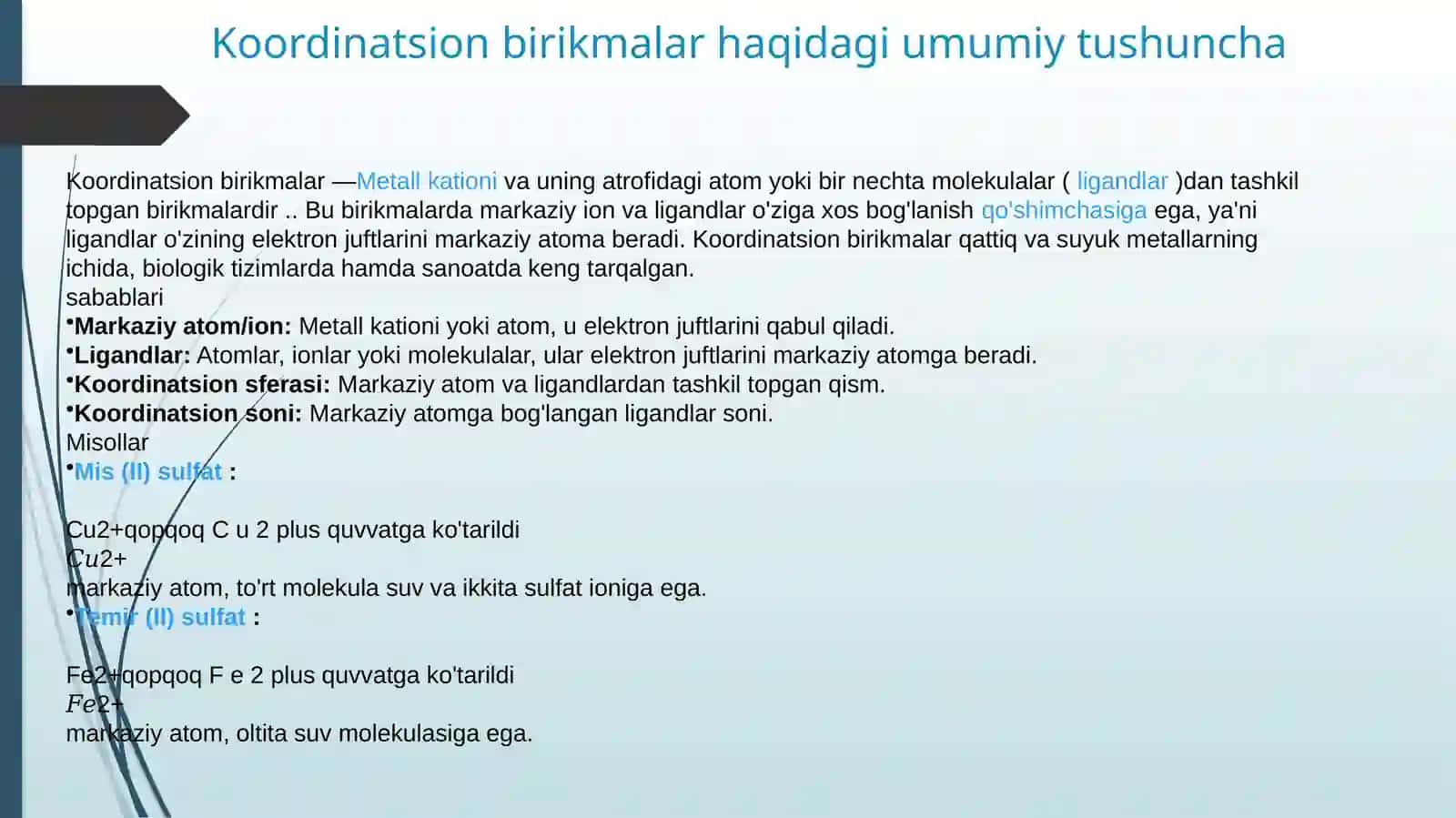 KOORDINATSION BIRIKMALARNI KISLOTA-ASOSLIK XOSSALARI VA ULARNING OKSIDLANISH QAYTARILISH REAKSIYALARI 2