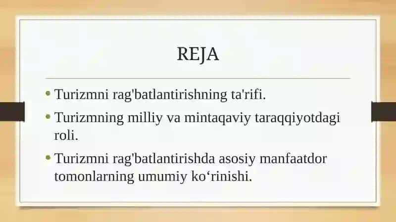 Turizmni rag'batlantirishning ta'rifi 2