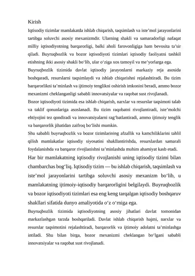 Buyruqbozlik va Bozor Iqtisodiyoti Tizimlarining Afzallik va Kamchiliklarni Tahlil Qilish 2