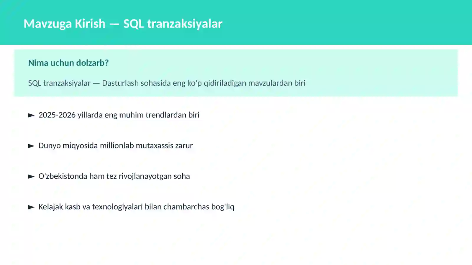 SQL tranzaksiyalar 2