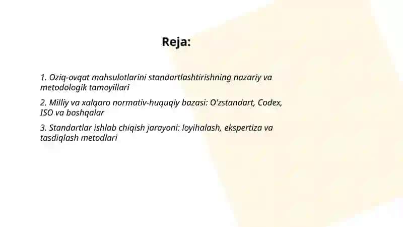 Oziq-ovqat mahsulotlarini standartlashtirishning metodologik asoslari 2