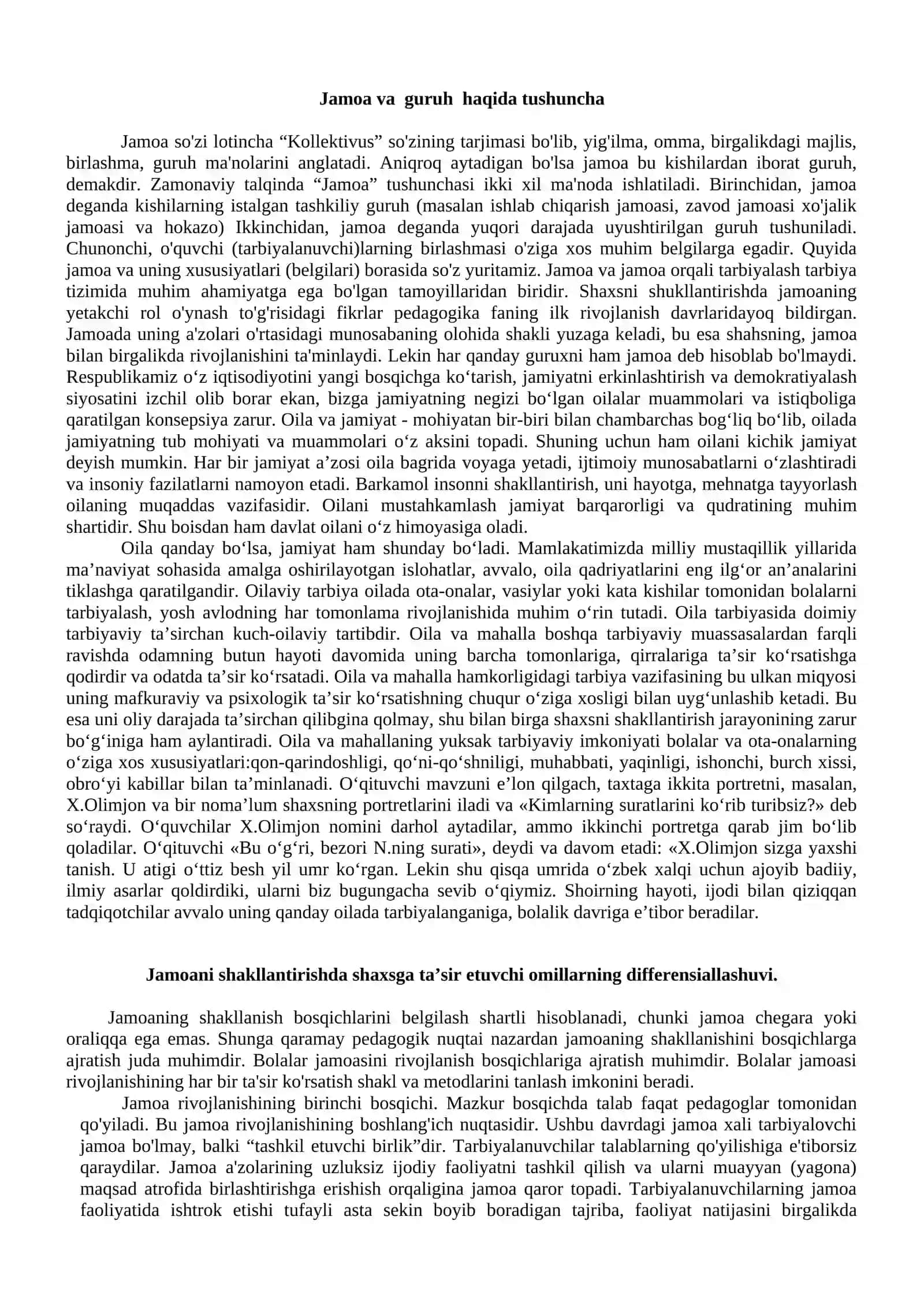 Jamoani tashkil qilish metodikasi. Jamoada shaxsni tarbiyalash 2