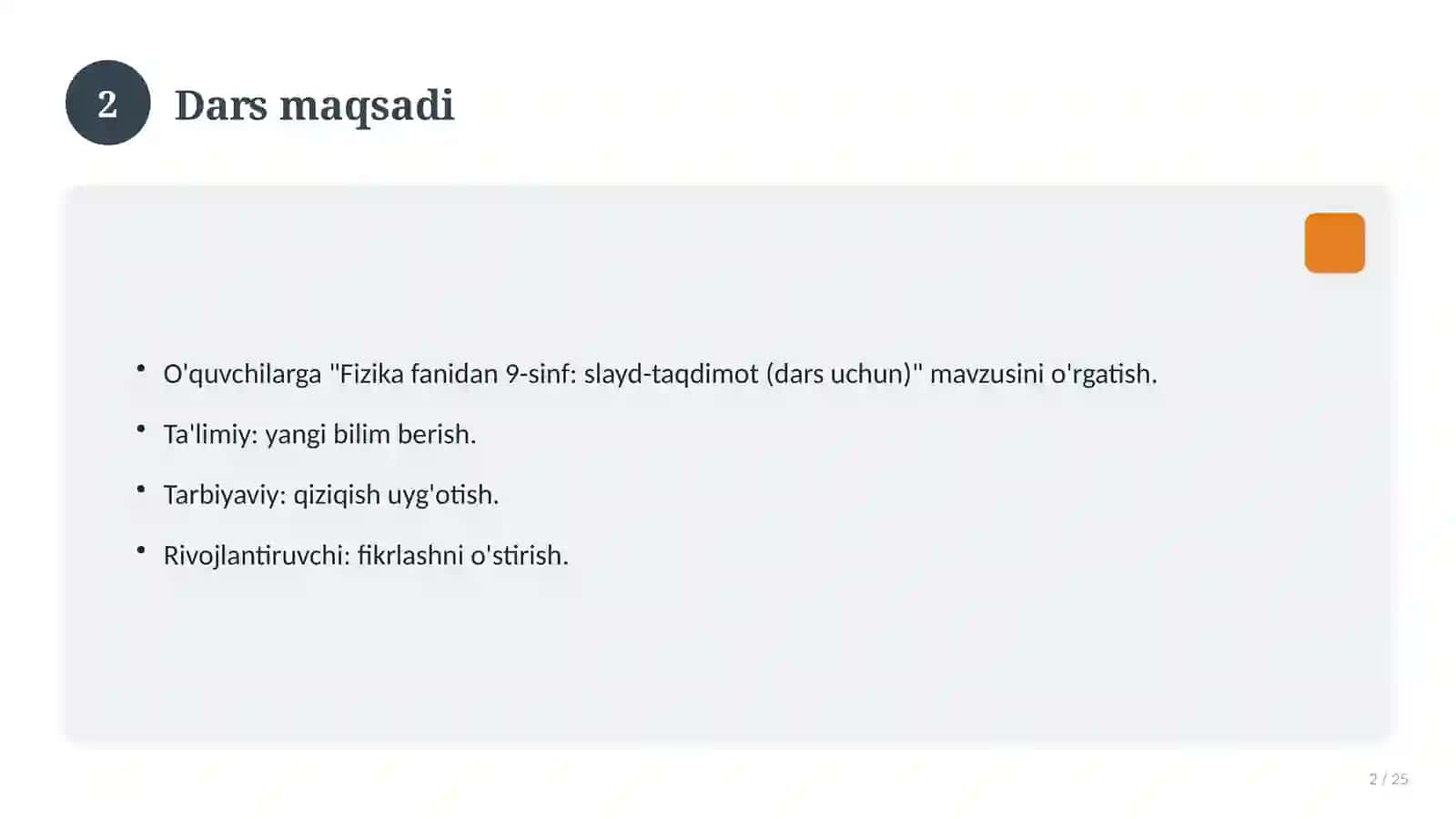 Fizika fanidan 9-sinf: slayd-taqdimot (dars uchun) 2