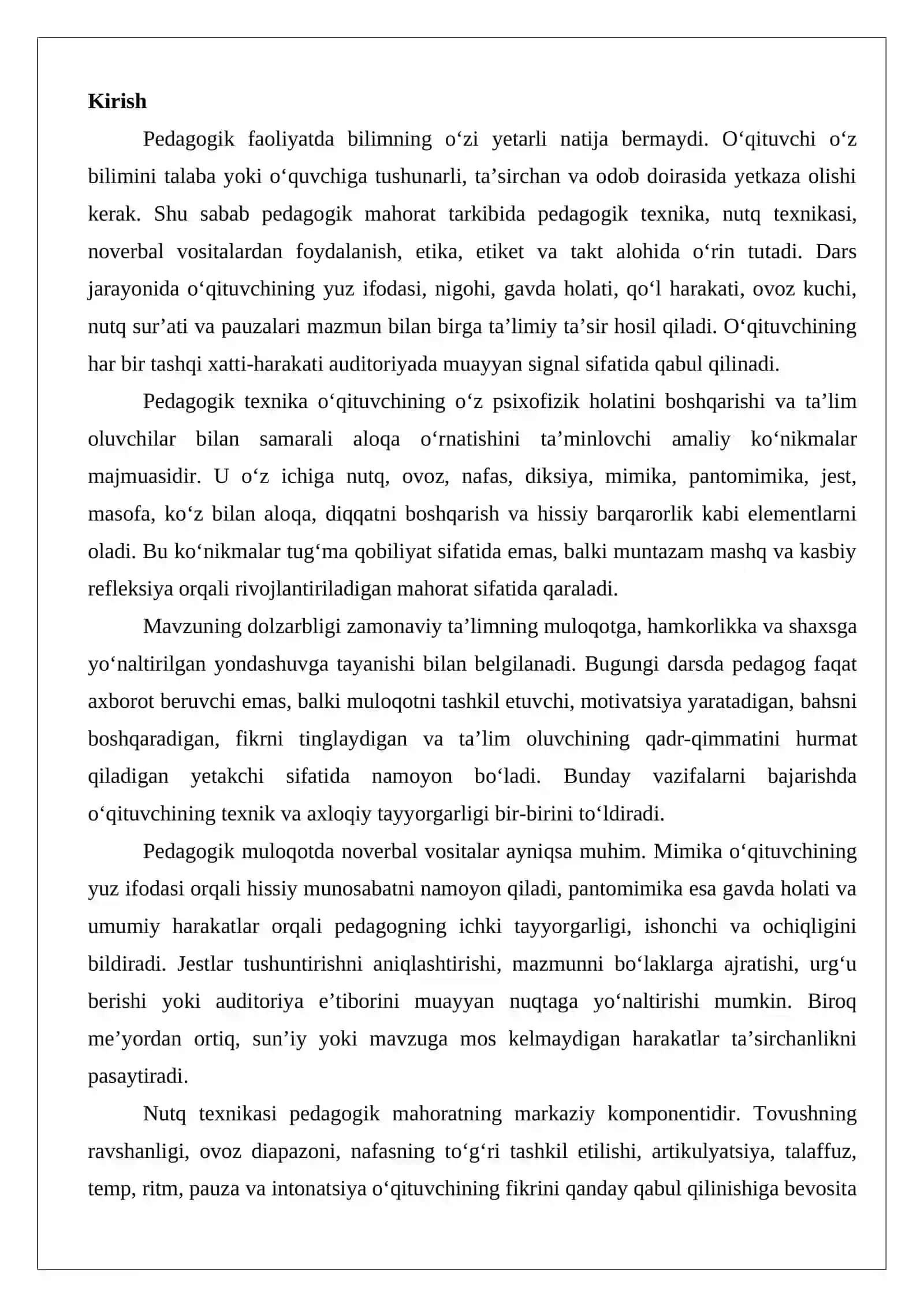 Pedagogik texnika: mimika, pantomimika, jest. Nutq texnikasi. Pedagogik etika va etiket 2