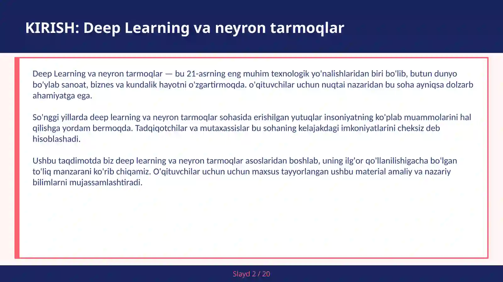 DEEP LEARNING VA NEYRON TARMOQLAR 2