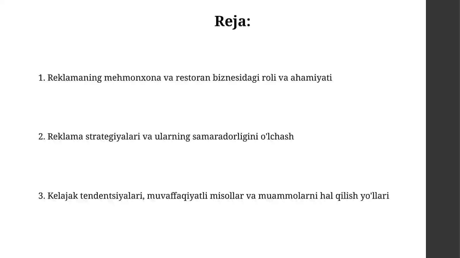 Mehmonxona va restoran biznesini rivojlantirishda reklamanio‘rni 2