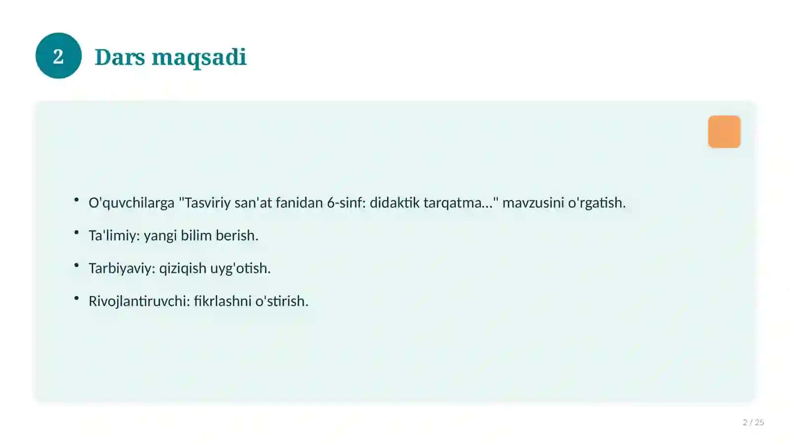 Tasviriy san'at fanidan 6-sinf: didaktik tarqatma materiallar 2