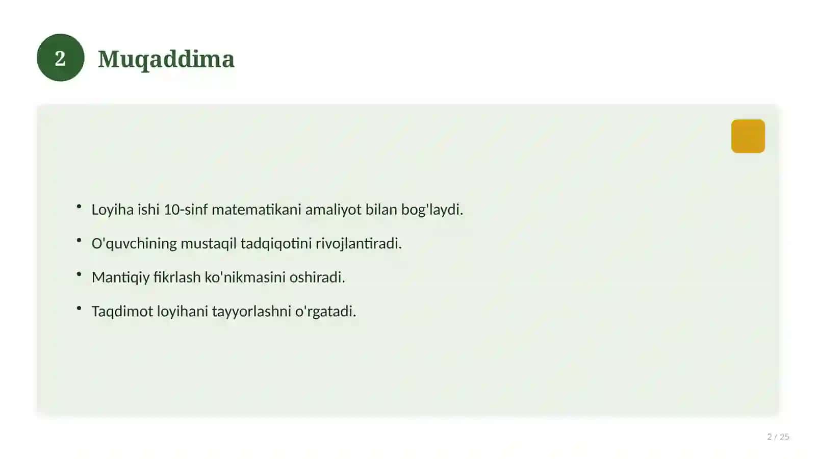 Matematika fanidan 10-sinf loyiha ishi 2