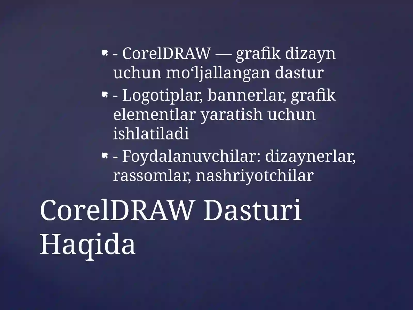 CorelDRAW Dasturiga Kirish 2