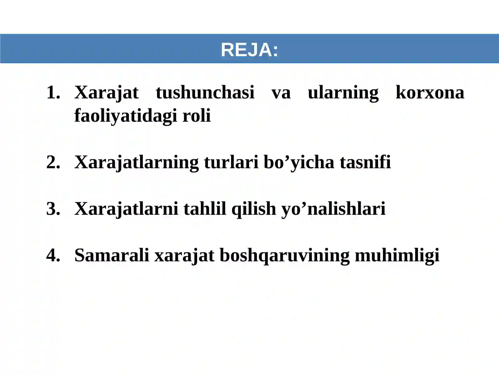 XARAJATLAR TURLARI VA ULARNING TASNIFLANISHI 2