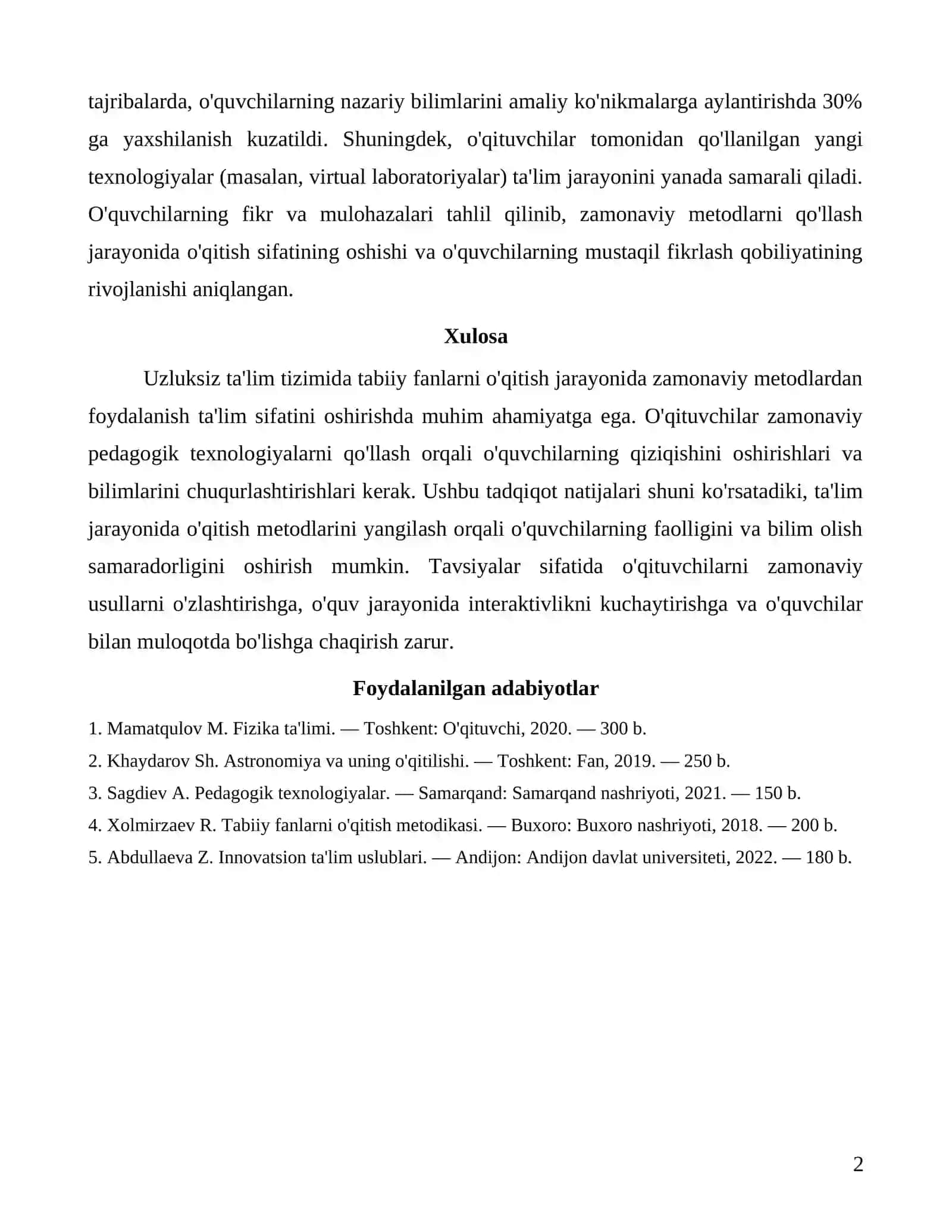 Uzluksiz ta'lim tizimida tabiiy fanlarning oʻqitishning zamonaviy metodlari 2