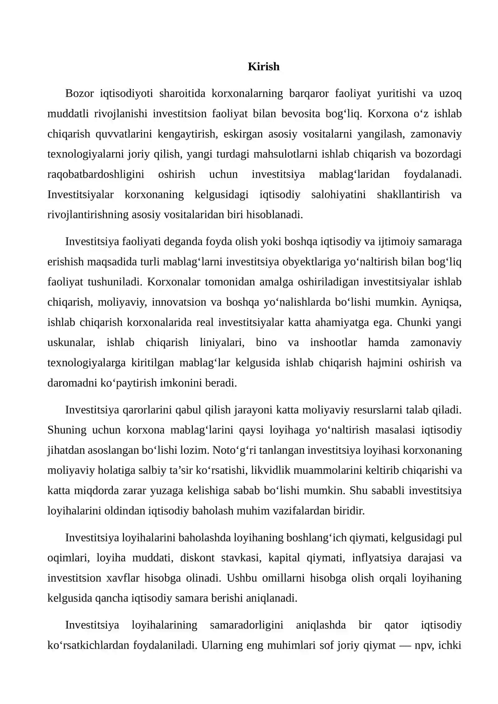 Investitsion faoliyat va investitsiyalarning iqtisodiy samaradorligini qiyosiy tahlil qilish 2