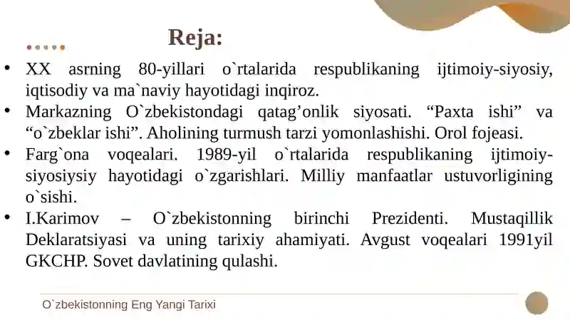 O`ZBEKISTONNING ENG YANGI TARIXI 2