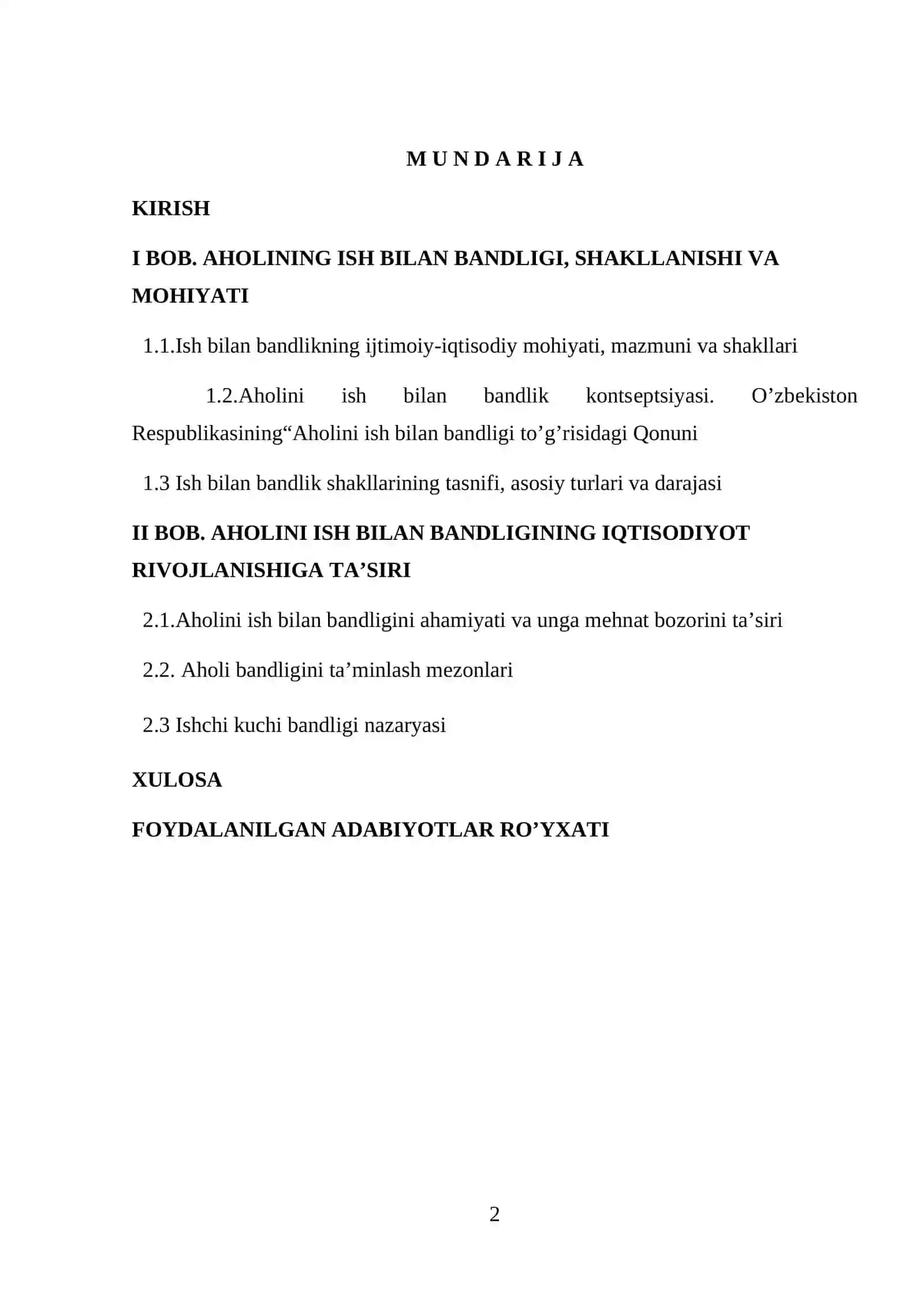 Ish bilan bandlikning ijtimoiy-iqtisodiy mohiyati, mazmuni va shakllari 2